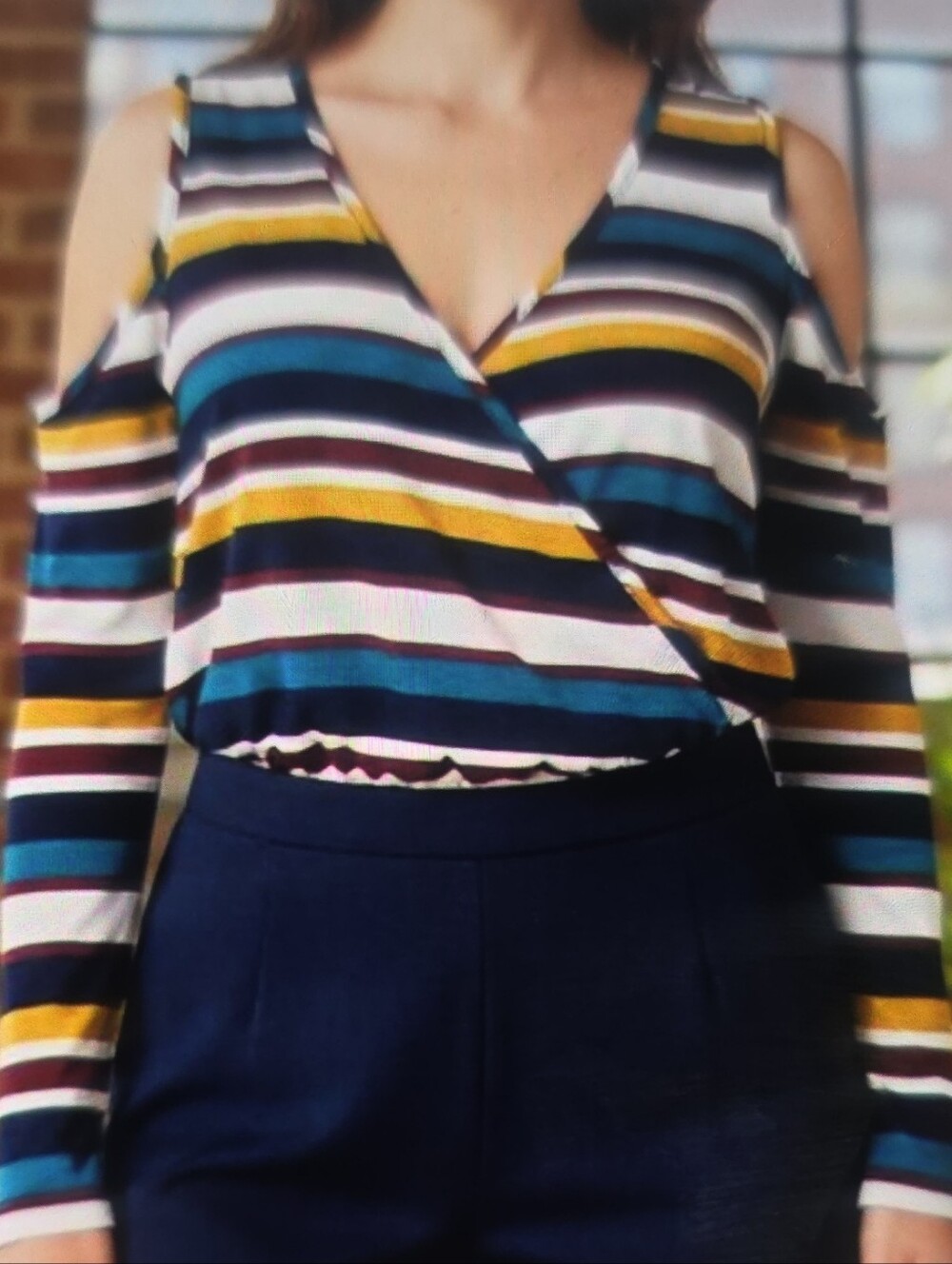 Boho Cold-Shoulder Surplice Stripe Romper